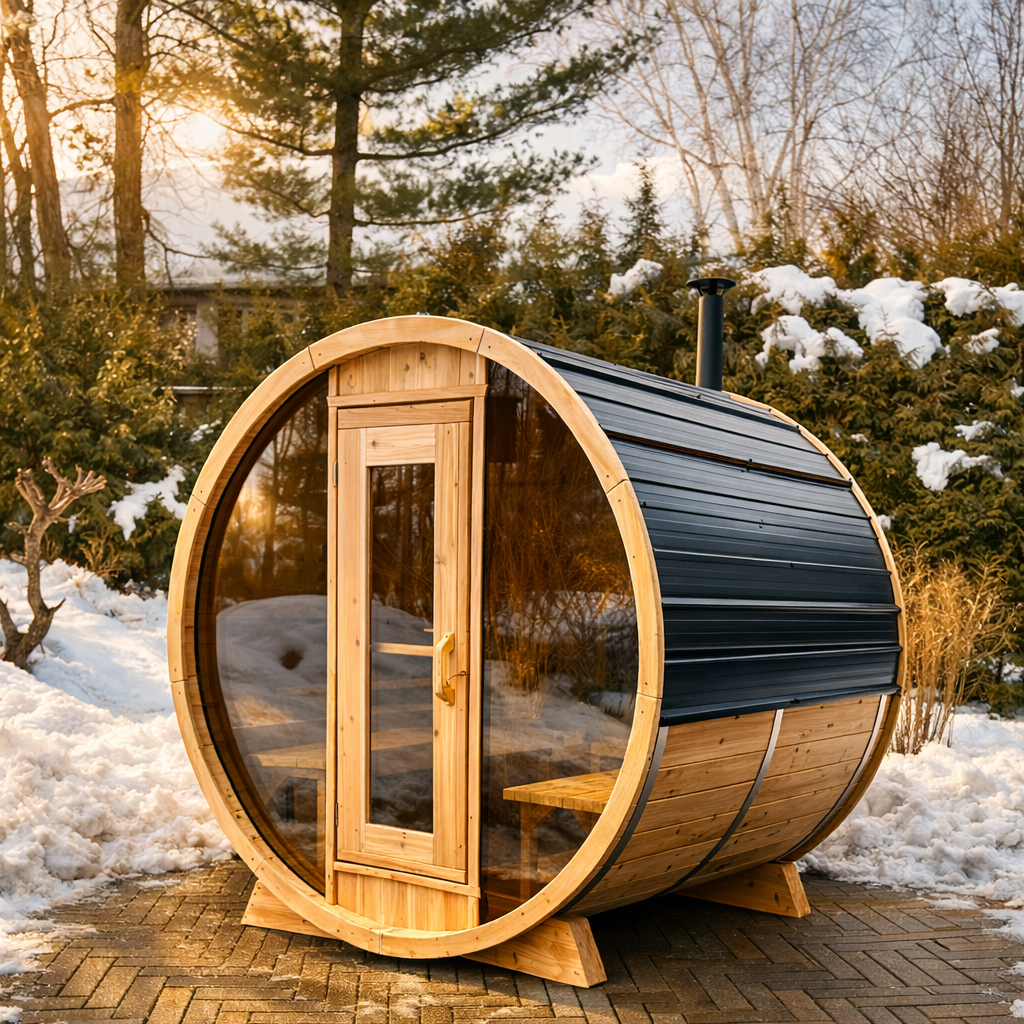 6x4' White Cedar Barrel Sauna